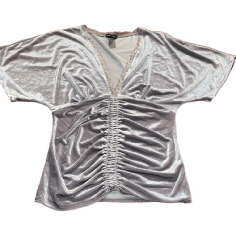 Moda International by VS size large silver velour V-neck top wide sleeve